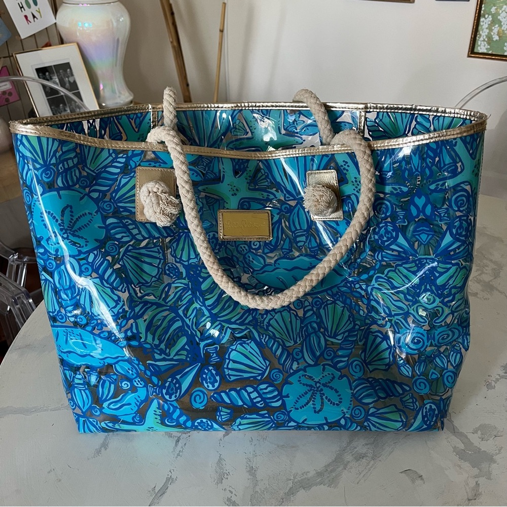 Lilly Pulitzer Printed Plastic Tote Bag with Rope Handles - Pool Tote